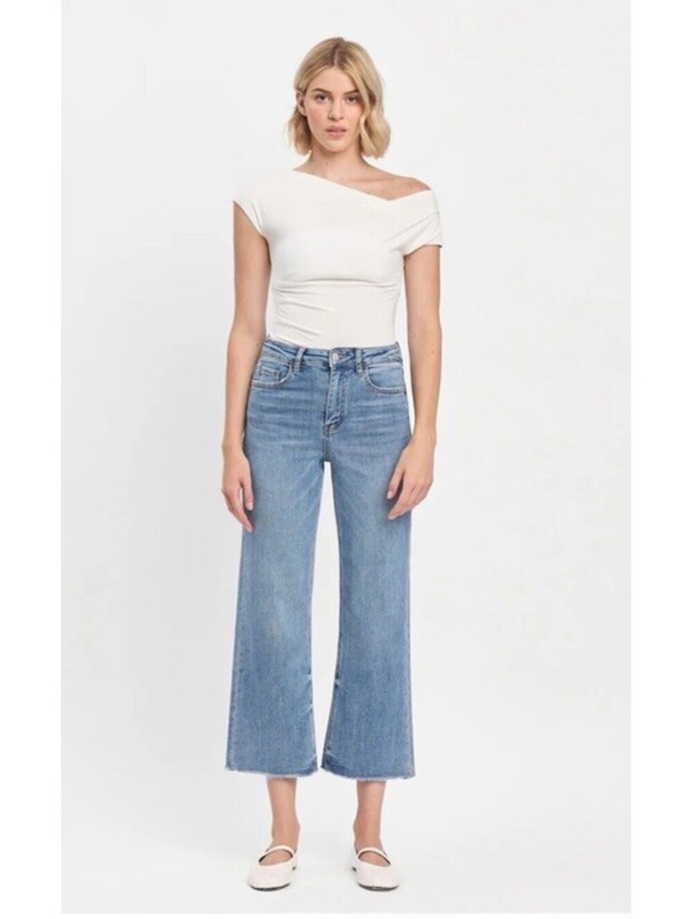 Vervet Mischief Super High Rise Wide Leg Jeans Blue Wash Stretch Womens Size 29